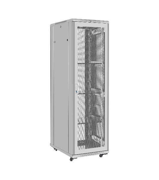 Шкаф телекоммуникационный 19' напольный 42U ExeGate EC-FS-42U.600.800.G.V.GREY (19”, 42U, 600x800x2054mm (ШхГхВ), передняя дверь закаленное стекло, задняя перфорированная дверь, съемные боковые панели, пыле- и влагозащита IP20, встроенный вентиляционный модуль, 1 полка в комплекте, светло-серый RAL 7035, 3 коробки)