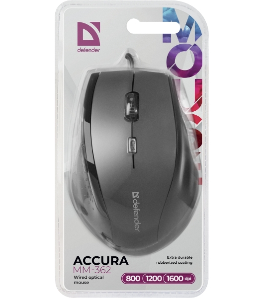 Мышь проводная Defender Accura MM-362 черный, 1600 dpi, USB, кнопки - 6