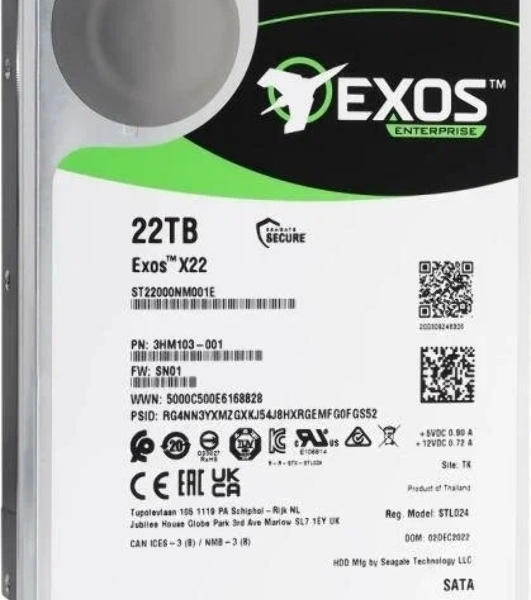 Жесткий диск Seagate HDD Exos X22 ST22000NM001E 22Tb 7200rpm SATA-III 512Mb 3.5'