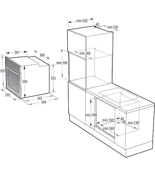 Встраиваемые электрические духовки GORENJE/59.5 х 59.5 x 56.4 см, 77 л, приготовление с паром, нержавеющая сталь