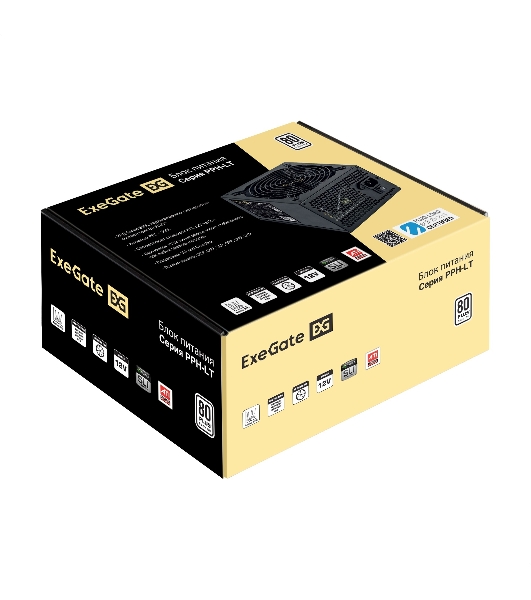 Блок питания 750W ExeGate 80 PLUS 750PPH-LT-S (ATX, APFC, SC, КПД 82% (80 PLUS), 12cm fan, 24pin, 2x(4+4)pin, 4xPCI-E, 8xSATA, 4xIDE, кабель 220V 1,8м с защитой от выдергивания, black, Color Box)