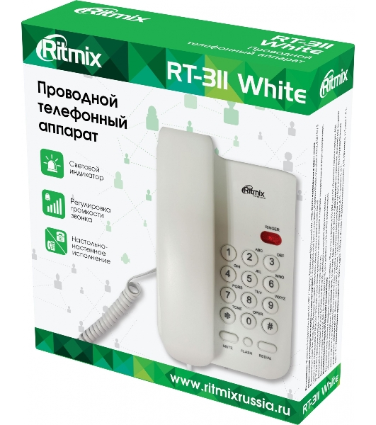 Телефон проводной Ritmix RT-311 белый
