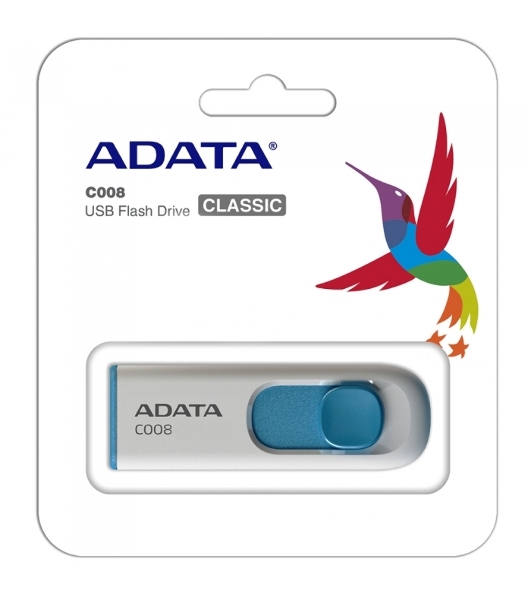Флешка USB ADATA C008 (AC008-16G-RWE), 16Gb, USB 2.0, R/W 15/5, белый/синий