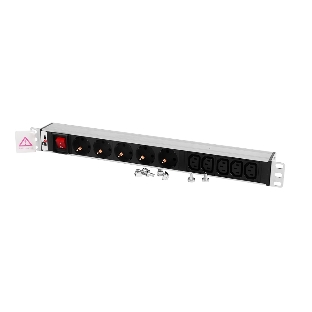 Блок розеток ЦМОRem-10 без шнура с выкл., 5 Schuko, 5 IEC 60320 C13, вход IEC 60320 C14, 10A, алюм., 19' (R-10-5S-5C13-V-440-Z)