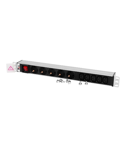 Блок розеток ЦМОRem-10 без шнура с выкл., 5 Schuko, 5 IEC 60320 C13, вход IEC 60320 C14, 10A, алюм., 19' (R-10-5S-5C13-V-440-Z)