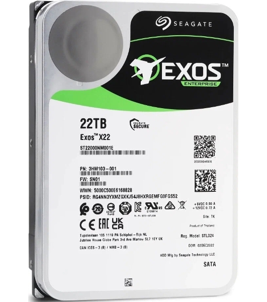 Жесткий диск Seagate HDD Exos X22 ST22000NM001E 22Tb 7200rpm SATA-III 512Mb 3.5'