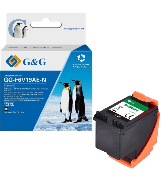 Картридж струйный G&G GG-F6V19AE-N 123XL черный (18мл) для HP DJ 1210/1212/1212/2130/2131/2132/2133/2134/2630/3639 AIO;Envy 4510/4512/4516/4517/4520/4521/4522/4523/4524/4524/4525/4526/4527/4528/5010/5012/5014/5020/5030/5032/5034/5052/5055 AIO;Office 3830/3831/3832/3833/3834/3532/4650/4652/4654/4655/4656/4657/52