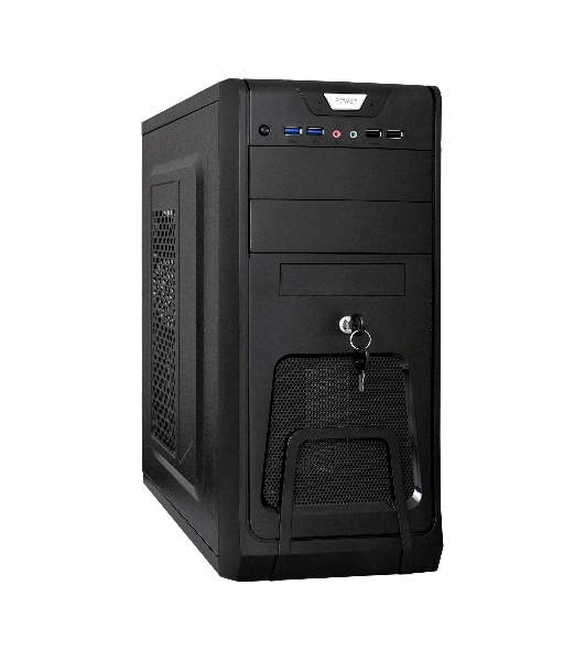 Компьютерный корпус Miditower ExeGate CP-603UB-UNS450 (ATX, БП UNS450 с вент. 12см, 2хUSB, аудио, черный)