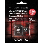 Карта памяти QUMO MicroSDXC 256 GB UHS-I, 3.0 , адаптер в комплекте SD, R/W 90/20 MB/s черно-красная картонная упаковка, фото2