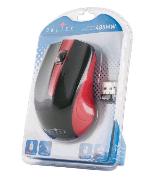Мышь беспроводная Oklick 485MW черный/красный, 1200 dpi, радиоканал, USB, кнопки - 3