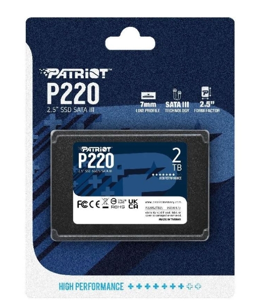 Накопитель SSD Patriot P220, 2Tb, SATA III, 2.5', R/W 550/500