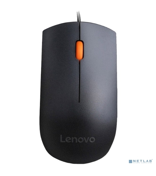 Мышь проводная Lenovo 300 черный, 1600 dpi, USB, кнопки - 3