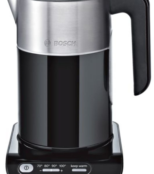Электрочайник Bosch TWK8613 черный/серебристый, 1.5 л, 2400 Вт, скрытый нагревательный элемент, поддержание температуры