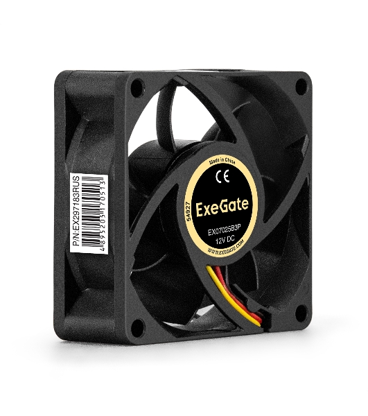 Вентилятор для корпуса ExeGate EX07025B3P черный, 70 мм, 4000 об/мин, 40.5 дБ, 3 pin