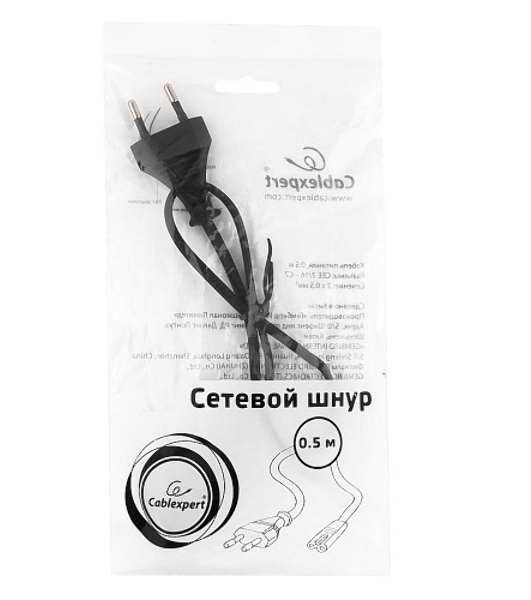 Кабель питания для ноутбуков, аудио/видео техники Gembird 0.5м, 2-pin, черный, пакет