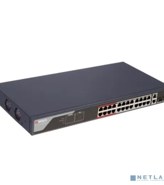 Коммутатор HiWatch SWT-1326P, 24×100 Мбит/с PoE + 2×1 Гбит/с Combo (RJ45/SFP), управляемый