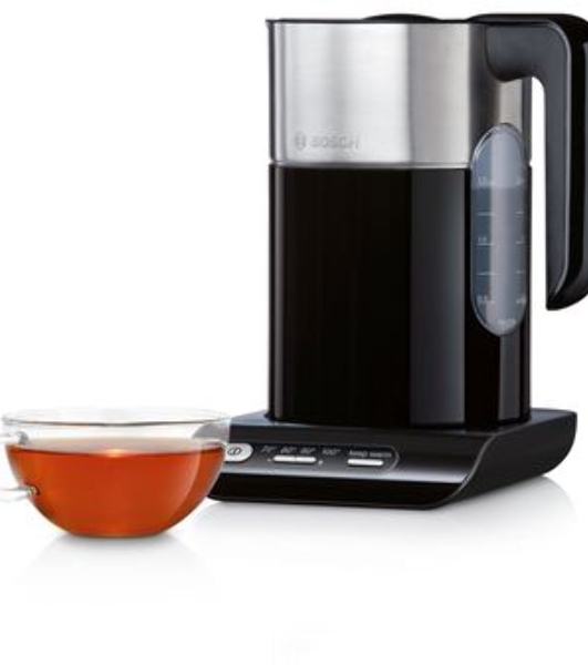 Электрочайник Bosch TWK8613 черный/серебристый, 1.5 л, 2400 Вт, скрытый нагревательный элемент, поддержание температуры