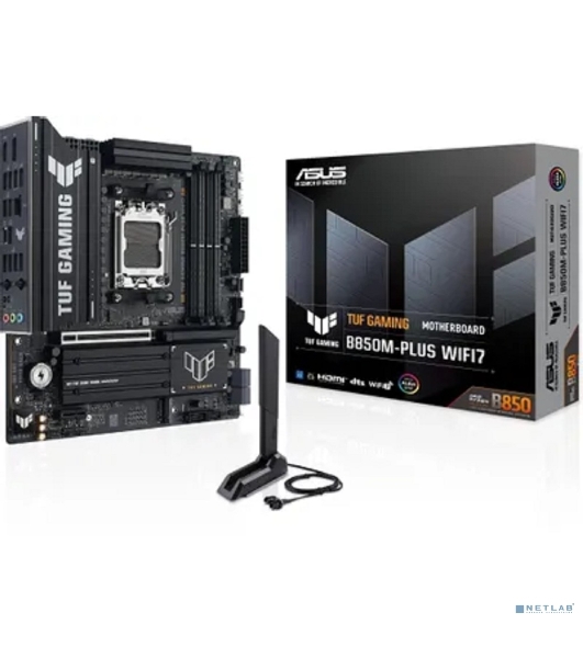 Материнская плата Asus TUF GAMING B850M-PLUS WIFI7, AM5, AMD B850, 4xDDR5, 4xSATA, 3xM.2, 1xPCIe 5.0 x16, 1xPCIe 3.0 x1, 1xDP, 1xHDMI, 1x2.5Gb LAN, Wi-Fi 7, Bluetooth 5.4, 1xUSB-C 20Gbps, 3xUSB-A 10Gbps, 4xUSB-A 5Gbps, 4xUSB-A 2.0, 3x3.5 мм, 7.1, mATX