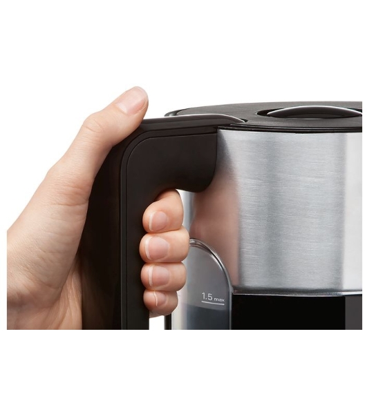 Электрочайник Bosch TWK8613 черный/серебристый, 1.5 л, 2400 Вт, скрытый нагревательный элемент, поддержание температуры