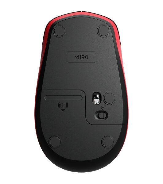 Мышь беспроводная Logitech M190 черный/красный, 1000 dpi, радиоканал, USB, кнопки - 3