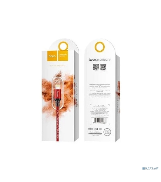 Кабель HOCO X14 USB 2.0, AM/Lightning M, черно-красный, 2м