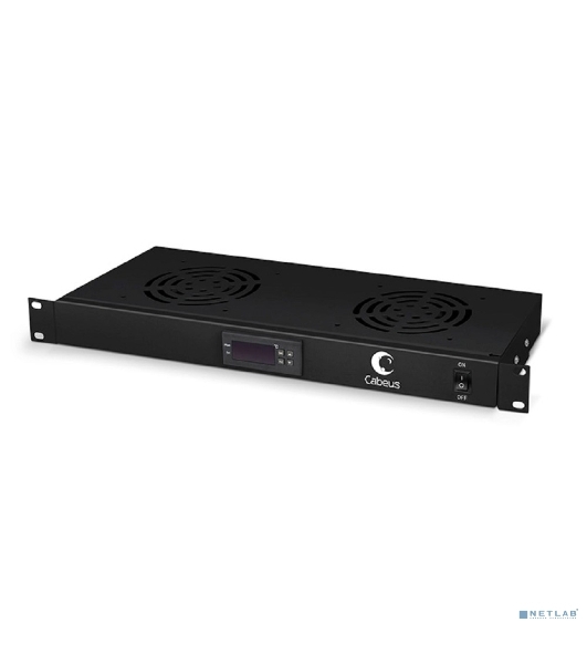 Вентиляторный модуль Cabeus, 19', 220V, 1U, 45х480х170 мм (ВхШхГ), вентиляторов: 2, поток: 300 м3/ч, для шкафов, черный