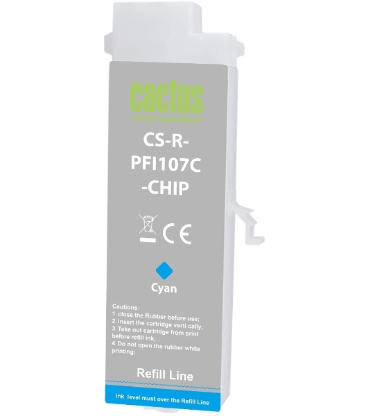 Картридж перезаправляемый струйный Cactus CS-R-PFI107C-CHIP голубой для Canon imageProGRAF iPF670/680/685/770/780/785
