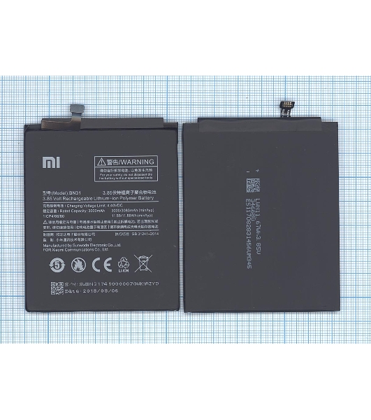 Аккумуляторная батарея BN31 для Xiaomi 5X, MDE6 3000mAh/11.55Wh 3,85V