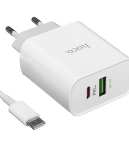 Сетевое зарядное устройство HOCO C80A Rapido 1xUSB + 1xUSB-C, 3.1A, 20W, белый