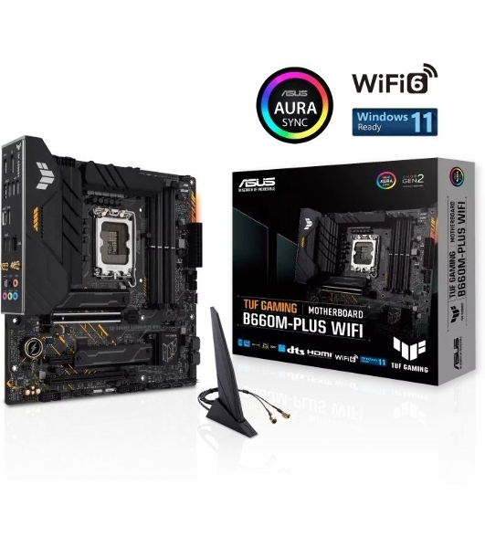 Материнская плата ASUS TUF GAMING B660M-PLUS WIFI, LGA 1700, Intel B660, 4xDDR5, 4xSATA, 2xM.2, 1xPCIe 5.0 x16, 1xPCIe 3.0 x4, 1xPCIe x1, 1xDP, 1xHDMI, 1x 2.5Gb LAN, 4xUSB-A 3.2 Gen 2, 1xUSB-A 3.2 Gen 1, 2xUSB 2.0, 1xUSB-C 3.2 Gen 2x2, 5x3.5 мм, 7.1, mATX