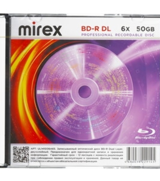 Диск BD-R Mirex 50 Gb, 6x, Slim Case (1), DL (1/50)