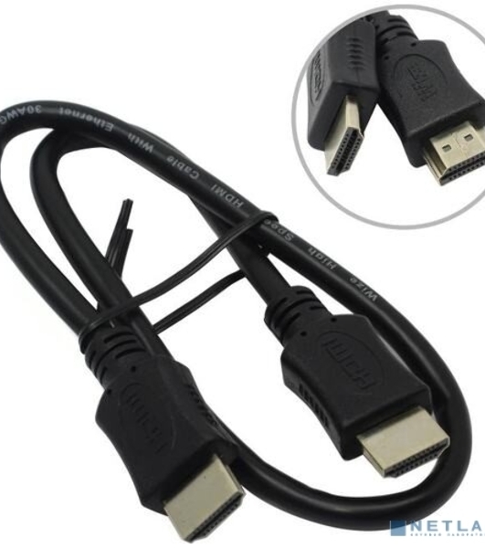 Кабель HDMI C-HM-HM-0.5M Wize,0.5 м, v.2.0, 19M/19M, позол.разъемы, экран, черный, пакет