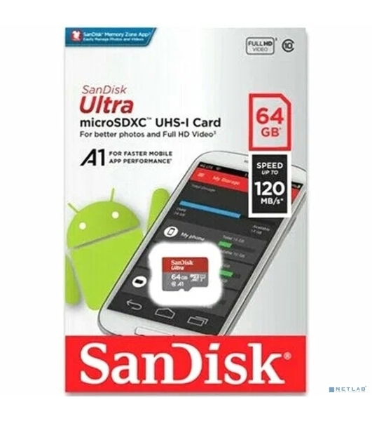 Флеш карта microSD 64Gb SanDisk microSDXC Class 10 Ultra UHS-I A1 140MB/s