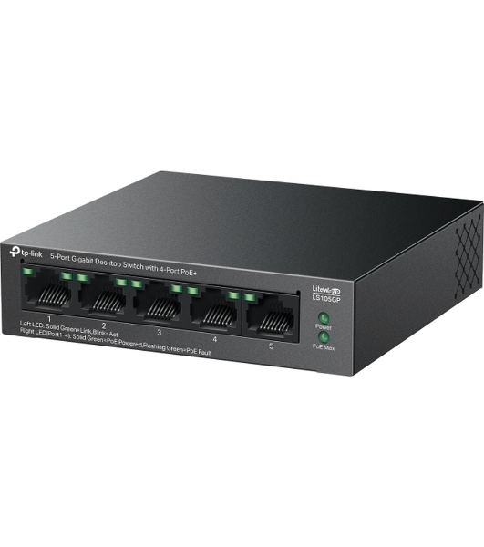 Коммутатор настольный TP-Link LS105GP с 5 гигабитными портами (4 порта PoE+)