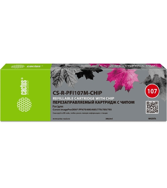Картридж перезаправляемый струйный Cactus CS-R-PFI107M-CHIP пурпурный для Canon imageProGRAF iPF670/680/685/770/780/785