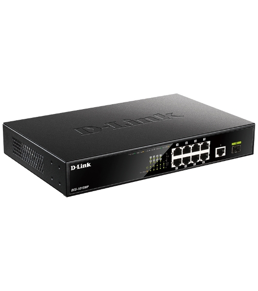 Коммутатор D-Link DGS-1010MP/A1A, 9×1 Гбит/с + 1×1 Гбит/с SFP, неуправляемый