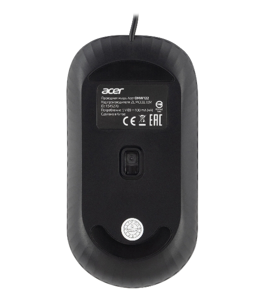 Мышь проводная Acer OMW122 черный, 1200 dpi, USB, кнопки - 3