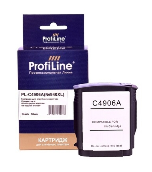 Картридж струйный ProfiLine PL-C4906A №940XL для принтеров HP Officejet Pro 8000/8500 Black пигмент