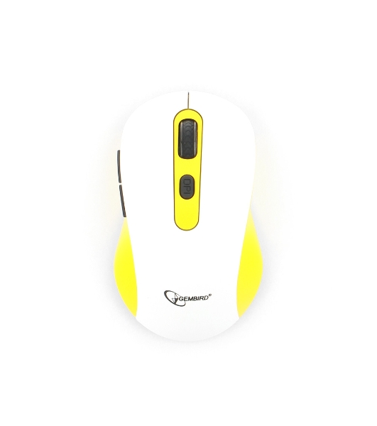 Мышь беспроводная Gembird MUSW-221-Y белый/желтый, 1600 dpi, радиоканал, USB, кнопки - 6