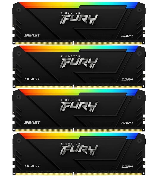 Оперативная память Kingston Fury Beast, DDR4, 32GB (4x8GB), 3600MHz, CL17, DIMM, с радиаторами, RGB, черный