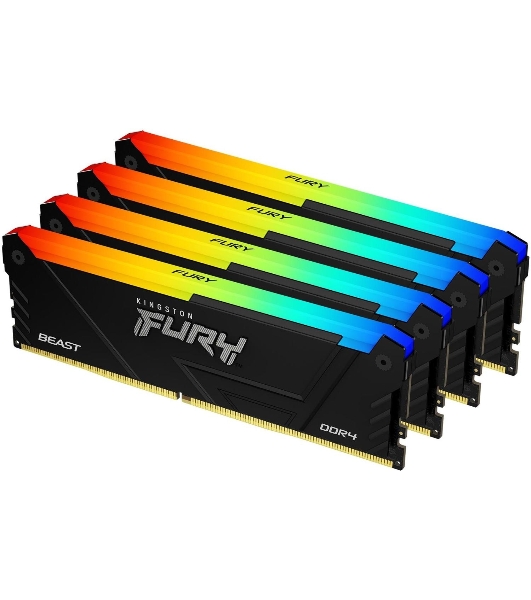Оперативная память Kingston Fury Beast, DDR4, 32GB (4x8GB), 3600MHz, CL17, DIMM, с радиаторами, RGB, черный