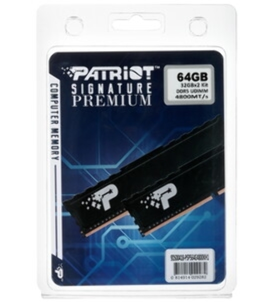 Оперативная память Patriot Signature Premium, DDR5, 64Gb (2x32 Gb), 4800 MHz, CL40, DIMM, радиатор, черный