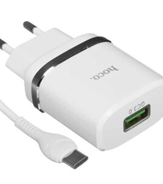 Сетевое зарядное устройство + Кабель Micro HOCO HC-16286 C12Q/1m/QC 3.0/1 USB/Выход: 5V_9V_12V, 18W, белый