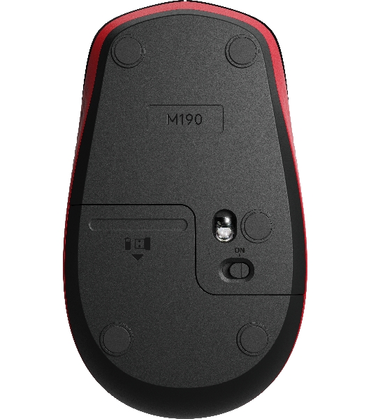 Мышь беспроводная Logitech M190 черный/красный, 1000 dpi, радиоканал, USB, кнопки - 3