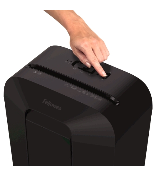 Шредер Fellowes PowerShred LX50 черный (секр.P-4)/перекрестный/9лист./17лтр./скрепки/скобы/пл.карты