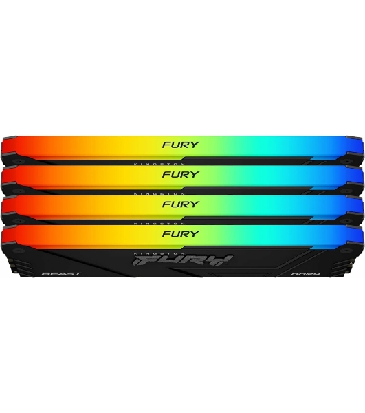 Оперативная память Kingston Fury Beast, DDR4, 32GB (4x8GB), 3600MHz, CL17, DIMM, с радиаторами, RGB, черный