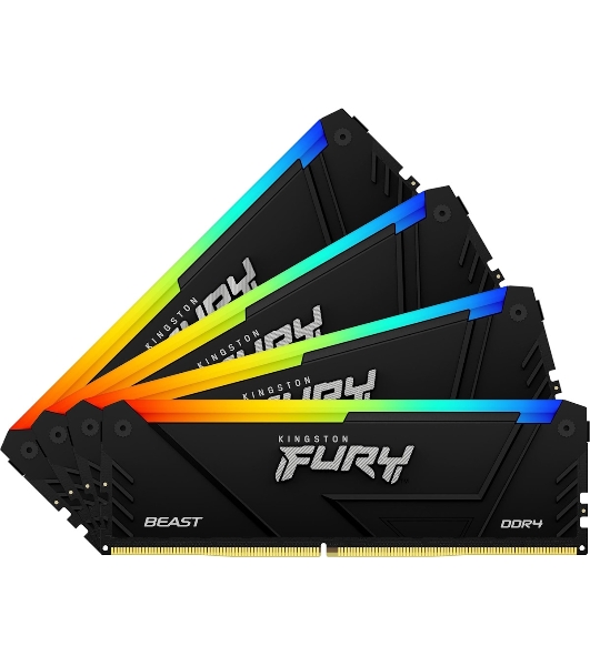 Оперативная память Kingston Fury Beast, DDR4, 32GB (4x8GB), 3600MHz, CL17, DIMM, с радиаторами, RGB, черный