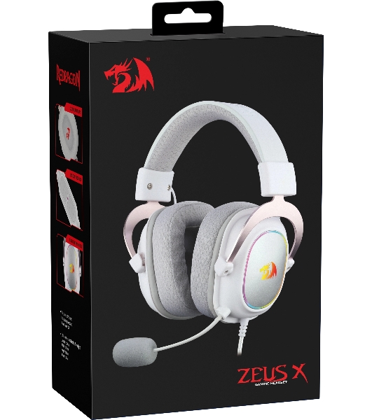 Игровая гарнитура REDRAGON ZEUS X белая (USB, 53 мм, 7.1, RGb подсветка)
