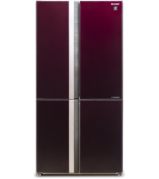 Холодильник Sharp SJ-GX98PRD темно-бордовый стекло трехкамерный Side by Side 394/211л морозилка снизу, No Frost, Side by Side