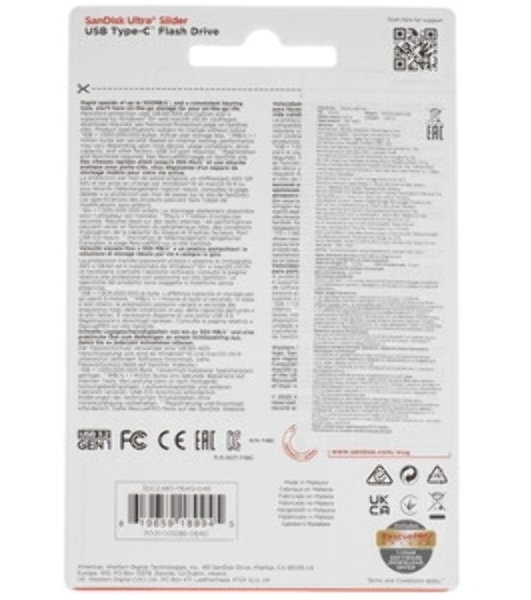Флешка USB SanDisk Ultra Slider (SDCZ480-064G-G46), 64Gb, USB Type-C, R/W 300/70, черный